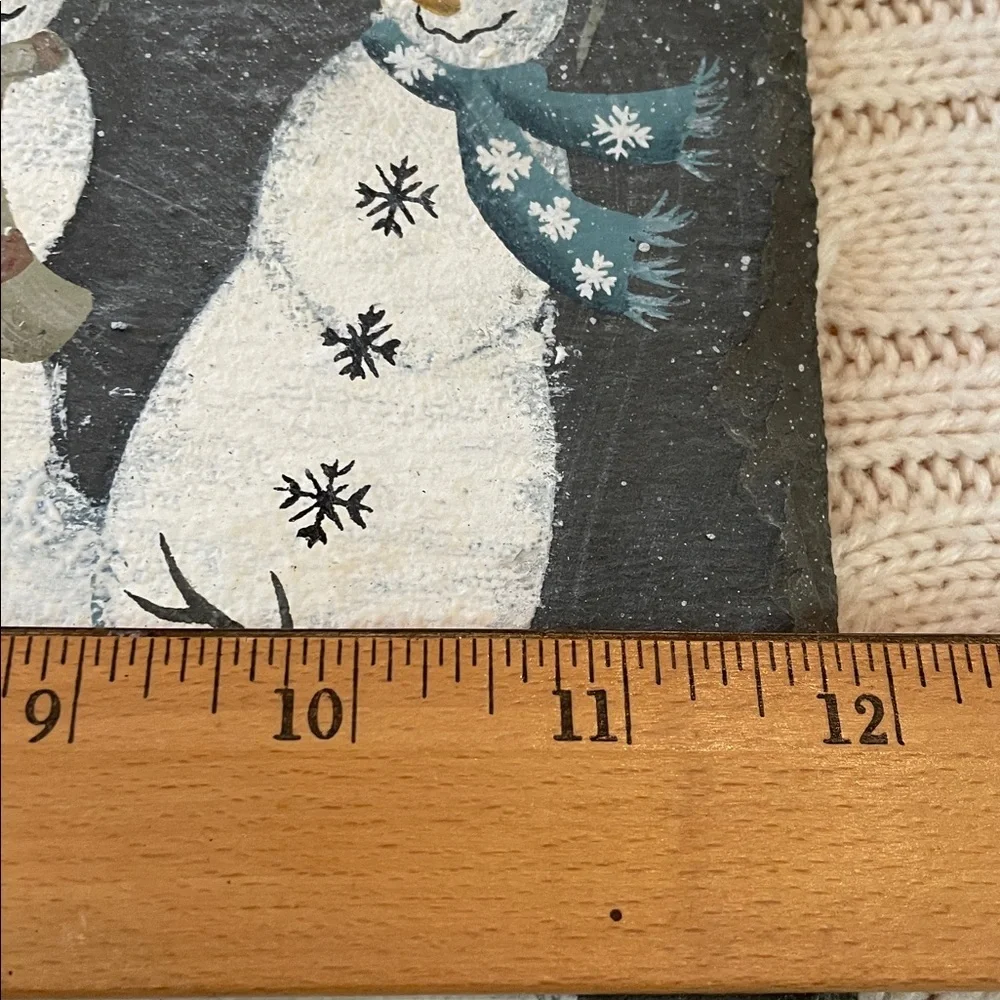 2 Christmas hangers. 1 wood/1 slate. Snowmen/Christmas tree/seasons greetings